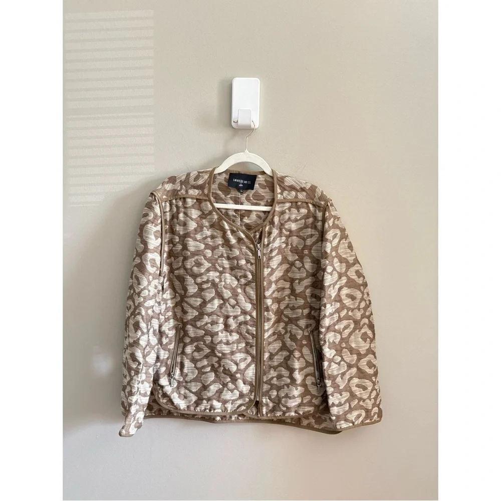 Lafayette 148 New York • Animal Print Jacquard Zip Front Jacket Large Neutral - Picture 2 of 10
